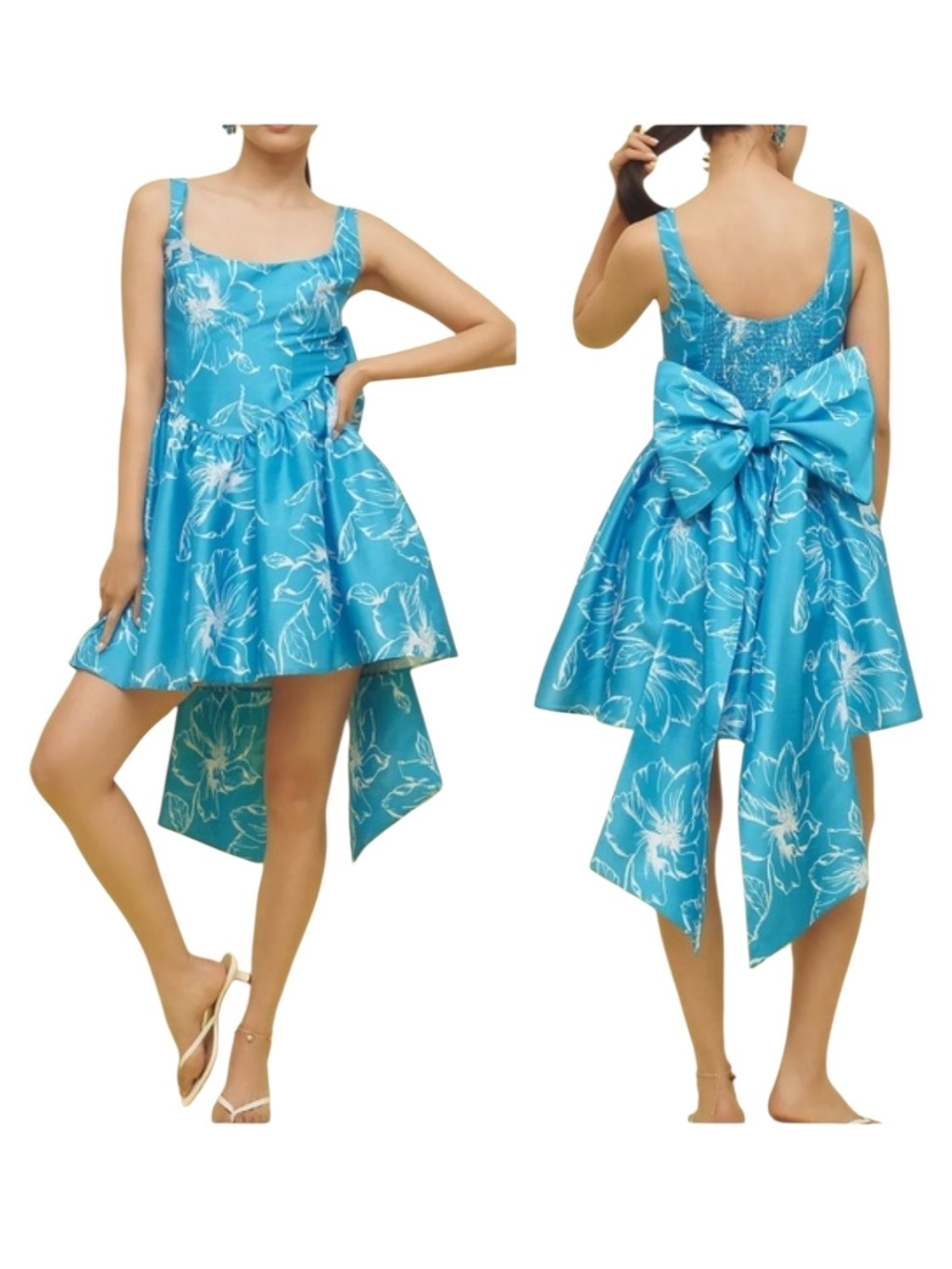 NWT Hutch Sleeveless Back-Bow Basque-Waist Turquoise Mini Dress Coquette Large